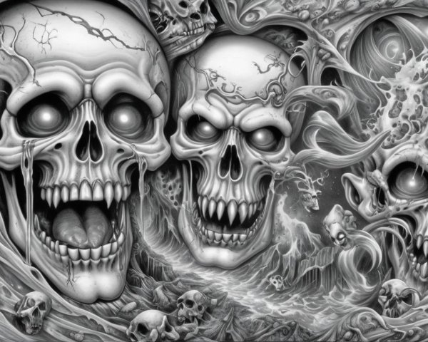Monochromatic Illustration of Detailed Skulls
