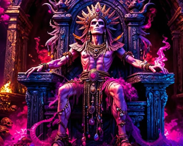 Majestic Figure on Ornate Throne with Mystical Atmosphere