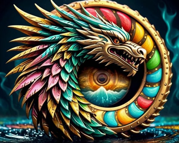 Intricate Dragon Design with Colorful Scales and Patterns