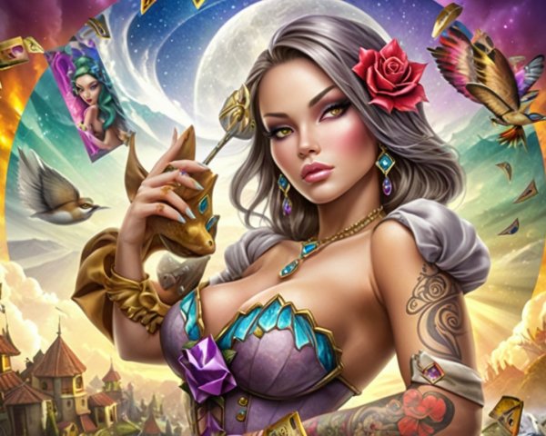 Fantasy Woman with Silver Hair and Magical Elements