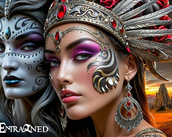 Faces with Intricate Makeup and Dramatic Backdrop