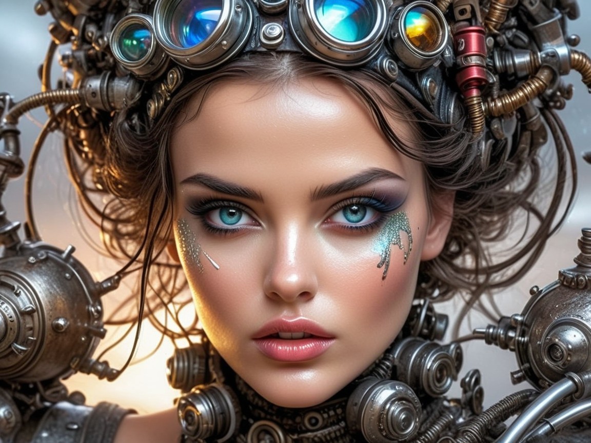 Futuristic Portrait of a Woman with Blue Eyes