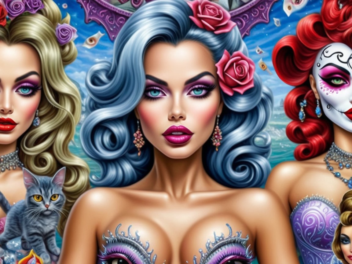 Glamorous Women with Unique Hairstyles and Makeup