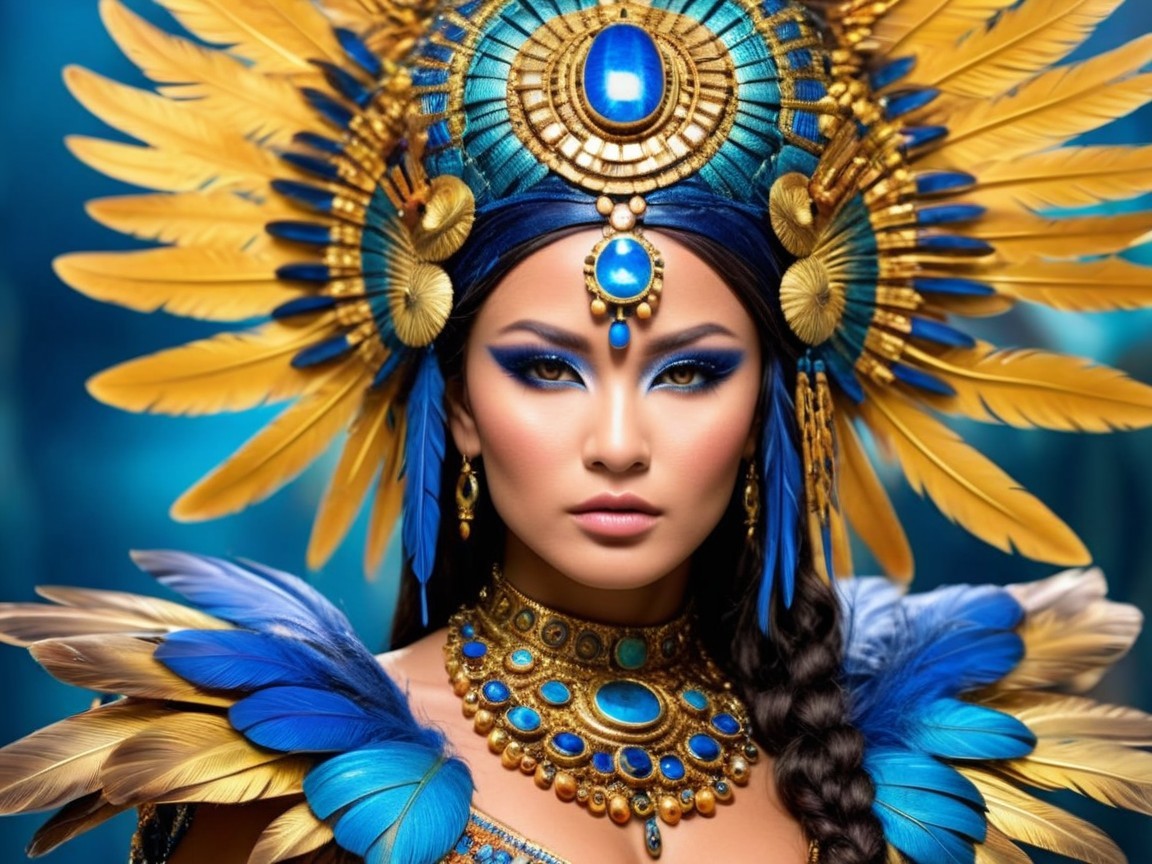 Portrait of a Woman with Feathered Headdress and Jewelry