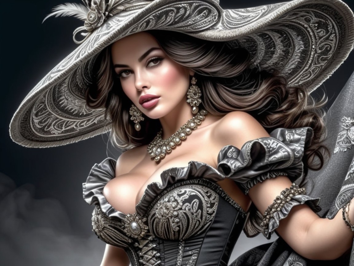 Glamorous Woman in Elegant Black Gown and Hat