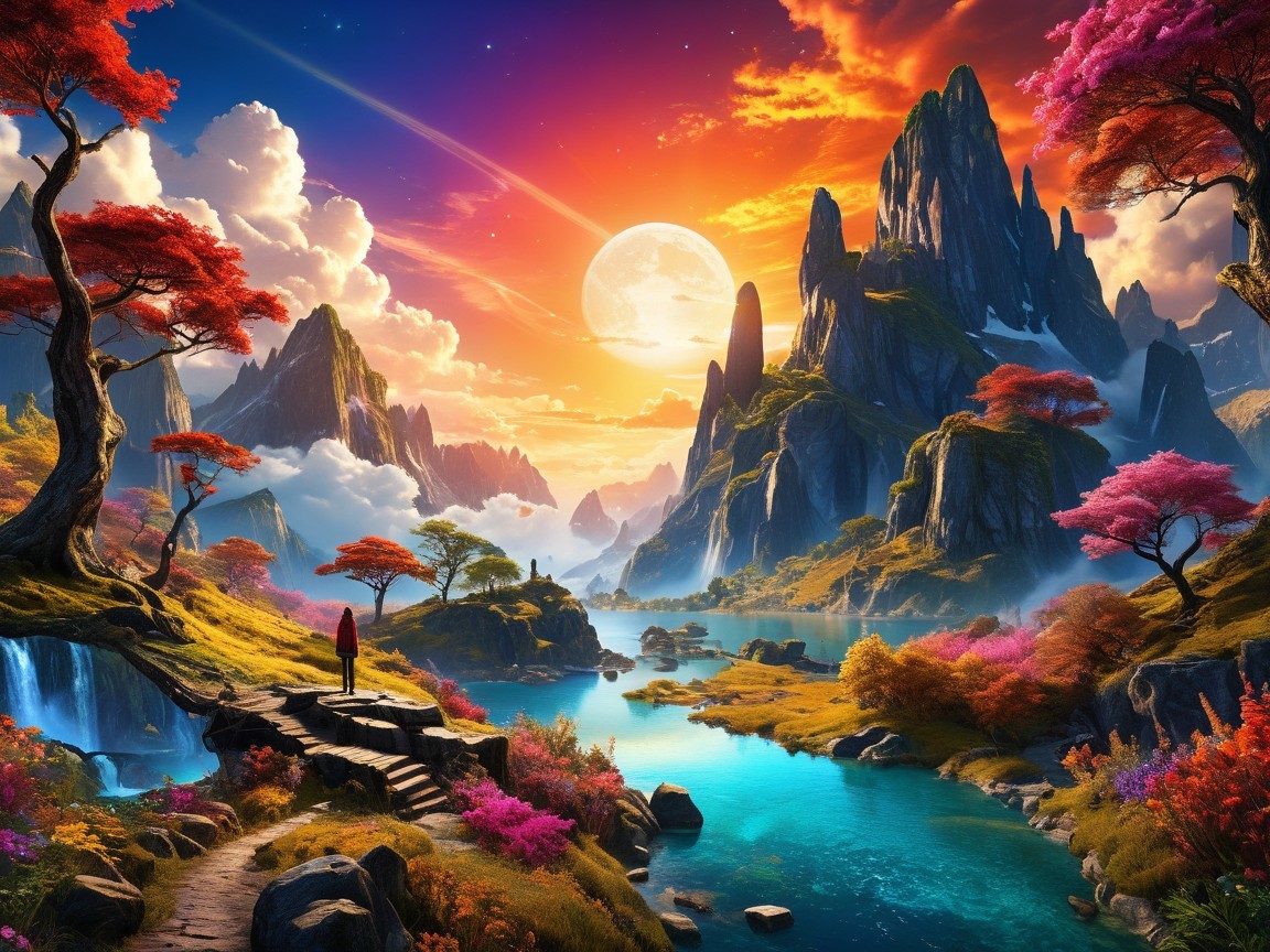 Majestic Sunset Landscape with Mountains and River