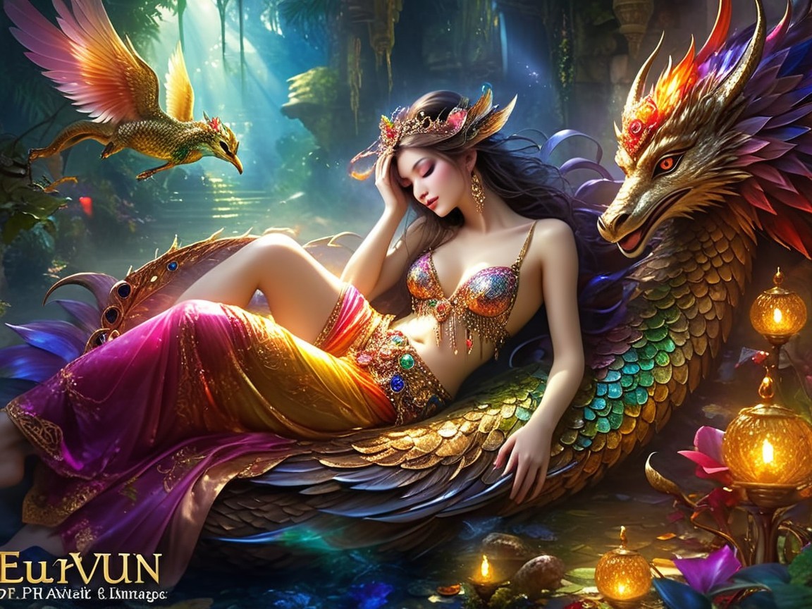 Mystical Scene of Woman with Serpent and Flora