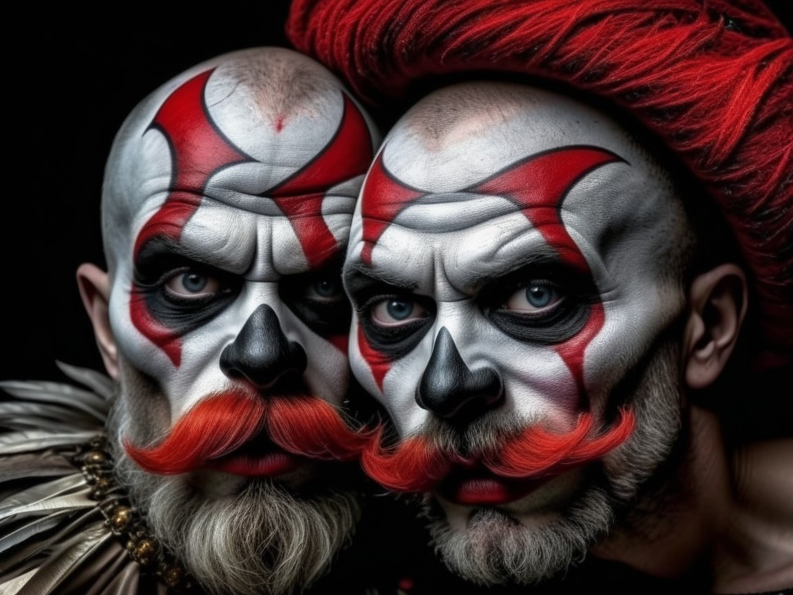 Clowns with Bold Makeup and Dramatic Accessories