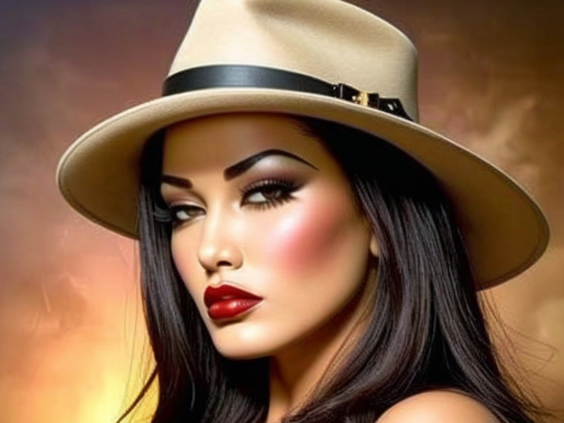 Portrait of a woman with dark hair and bold makeup
