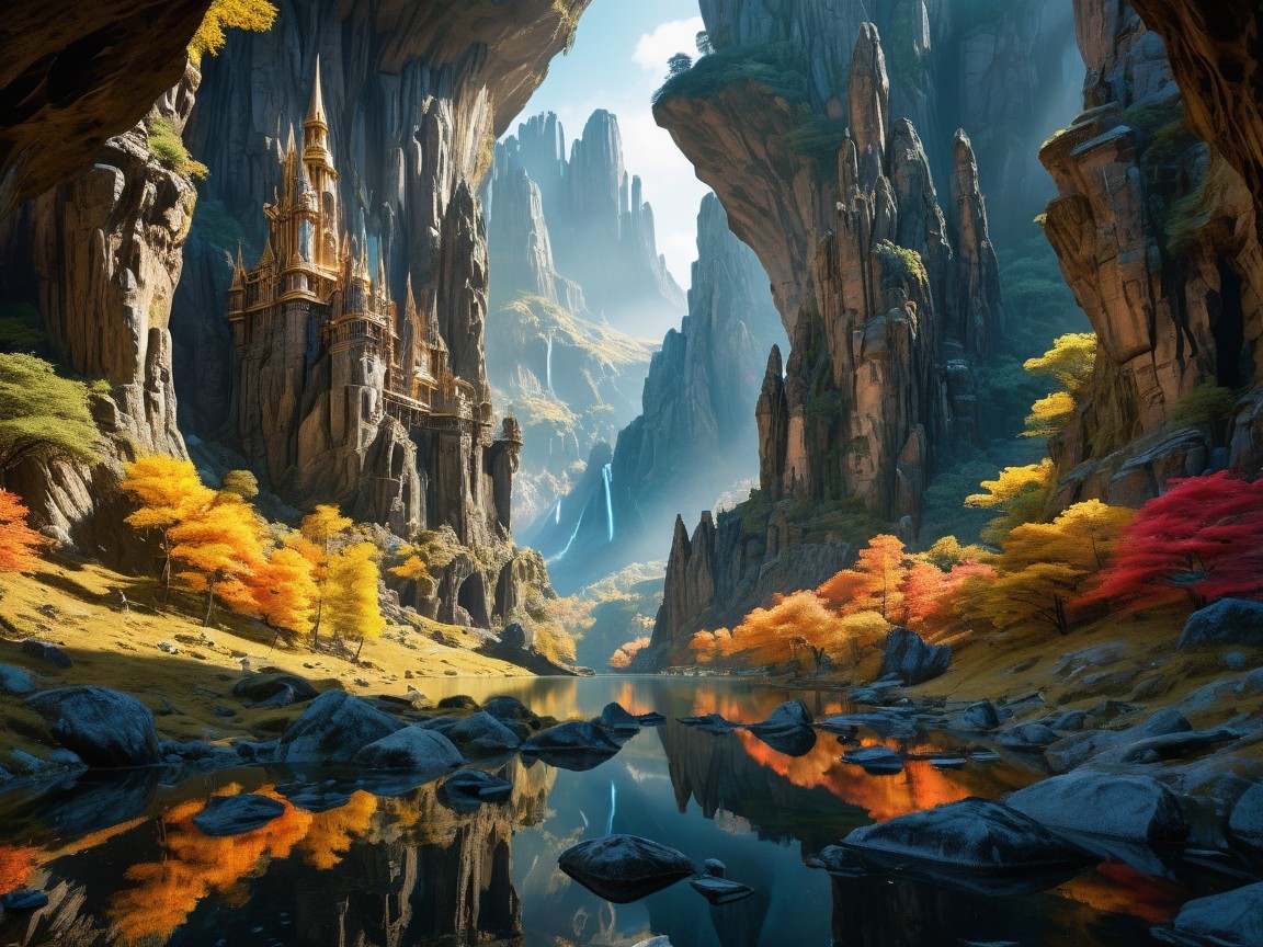 Majestic Landscape with Castle and Autumn Colors