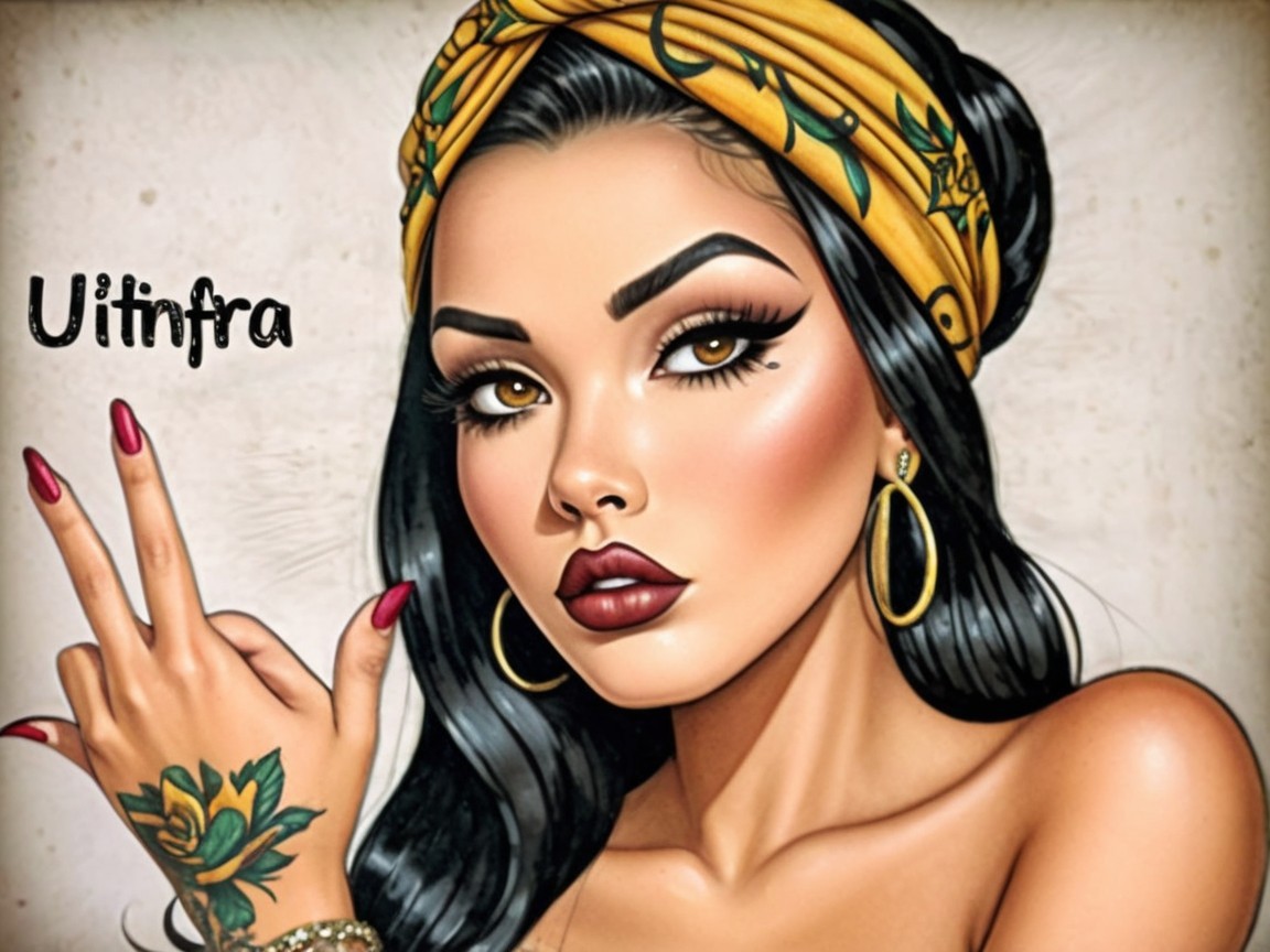 Stylish woman in yellow headscarf and bold makeup