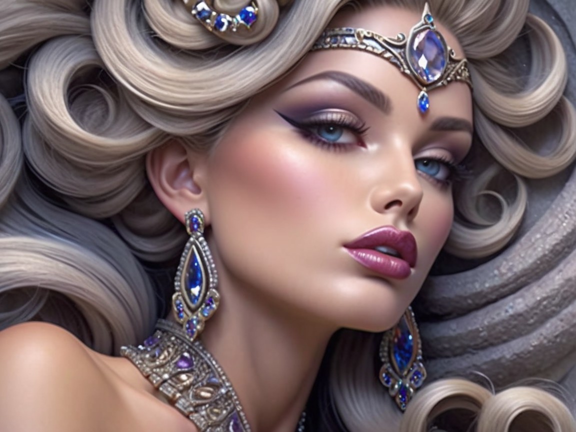 Elegant Woman with Luxurious Hair and Regal Attire