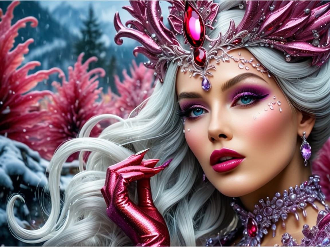 Regal Fantasy Portrait of a Woman in Pink Attire