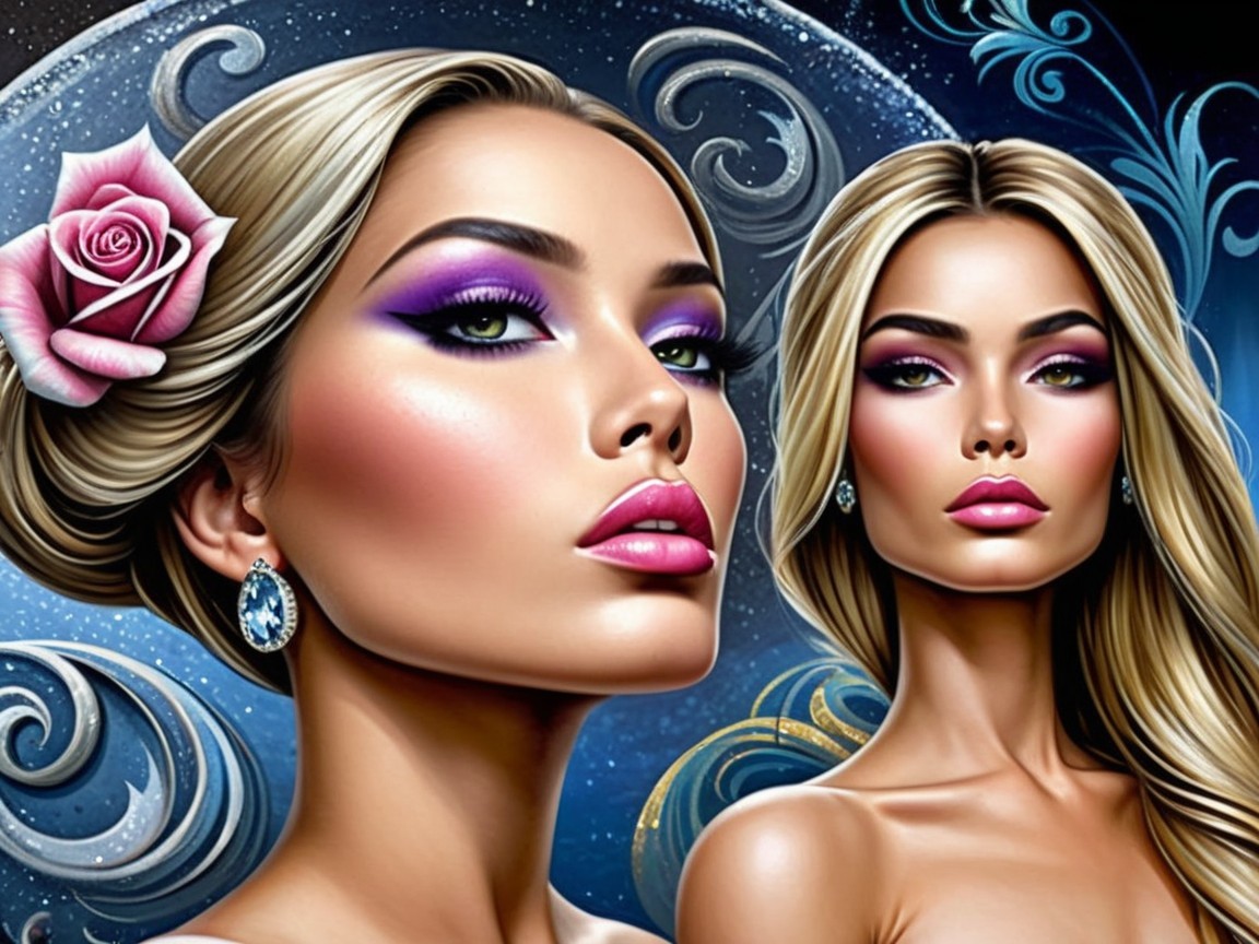 Glamorous Women with Bold Makeup and Stylish Hair