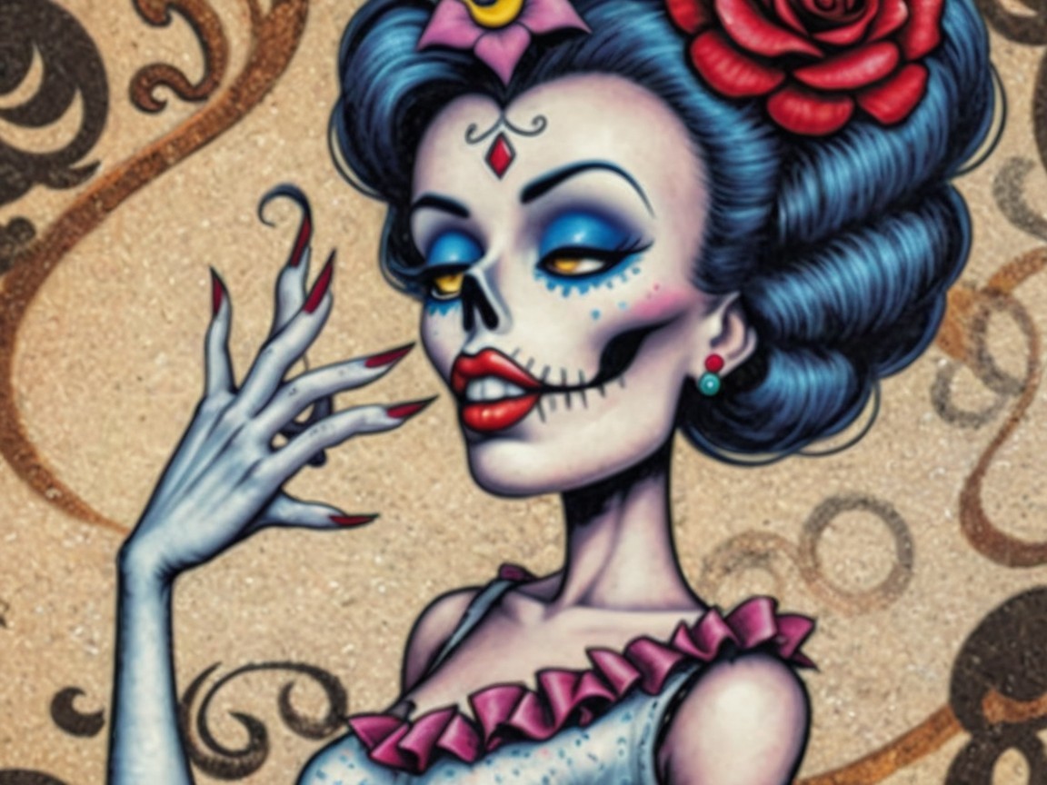 Illustration of a female figure with sugar skull aesthetic