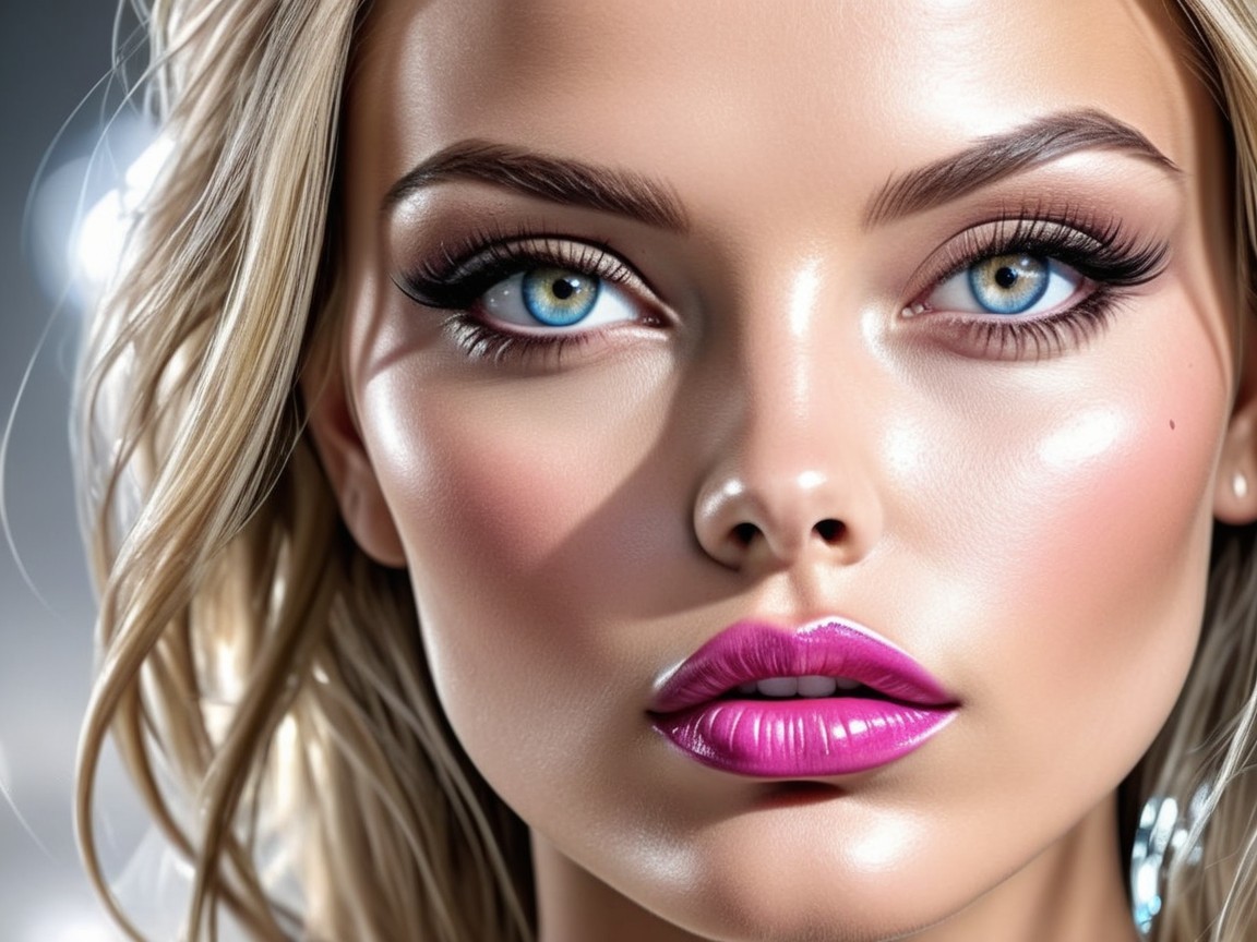 Close-up of a beautiful woman with blonde hair and makeup