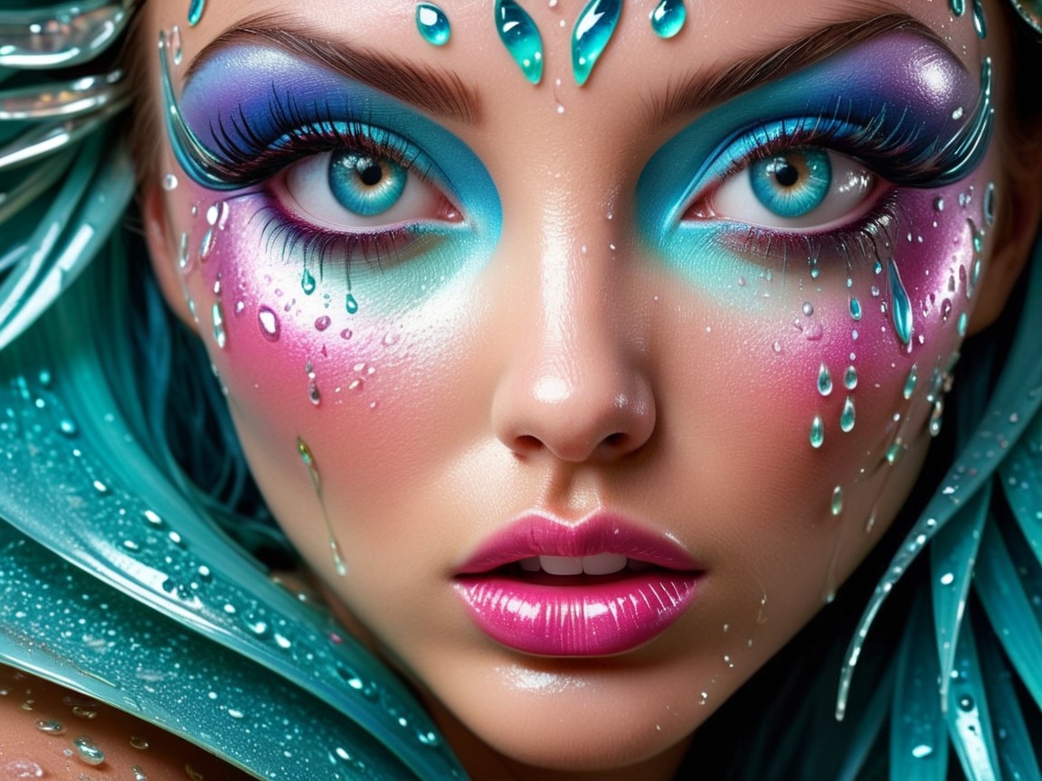 Close-up Portrait of Woman with Artistic Makeup