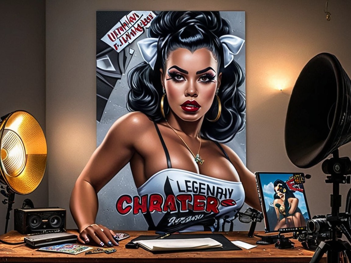 Stylized Woman in Retro Fashion with Artistic Decor