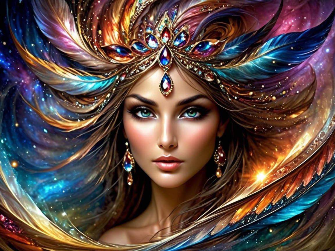 Digital Artwork of a Woman with Cosmic Background