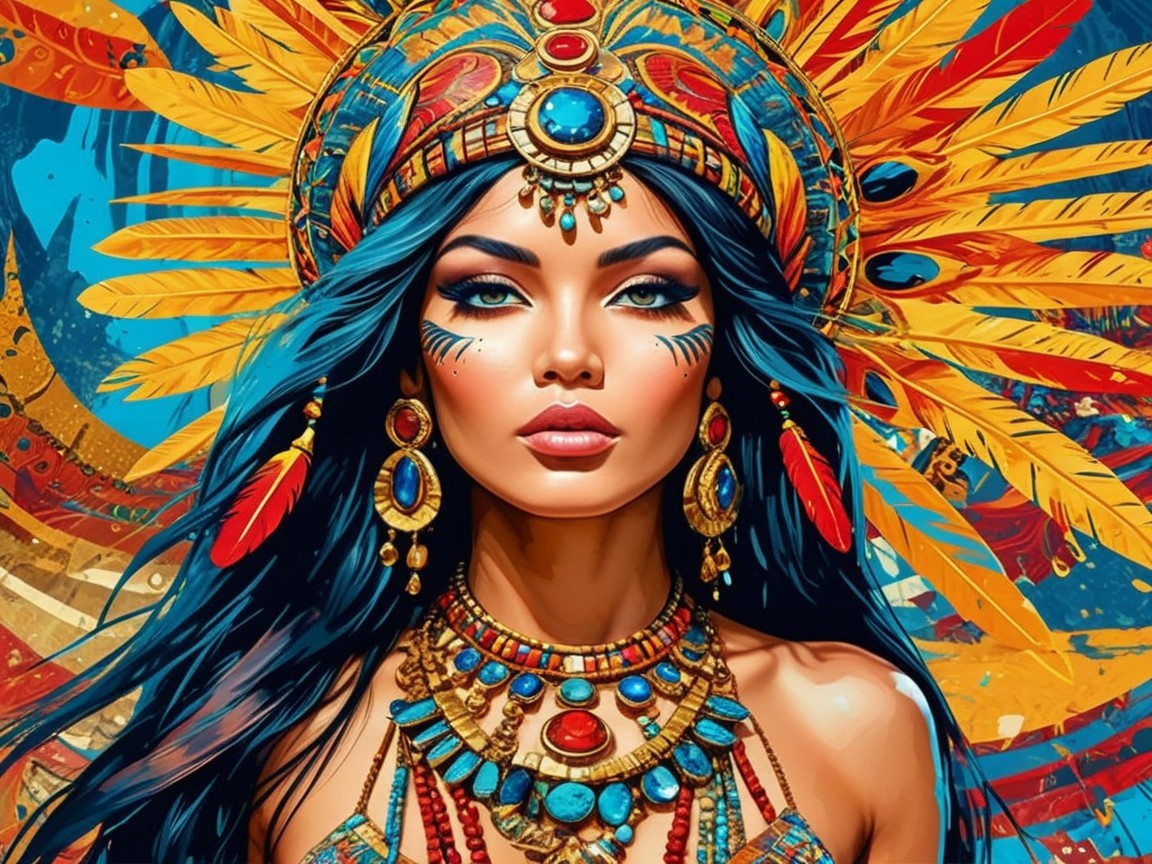 Portrait of a Woman with Tribal Jewelry and Headdress