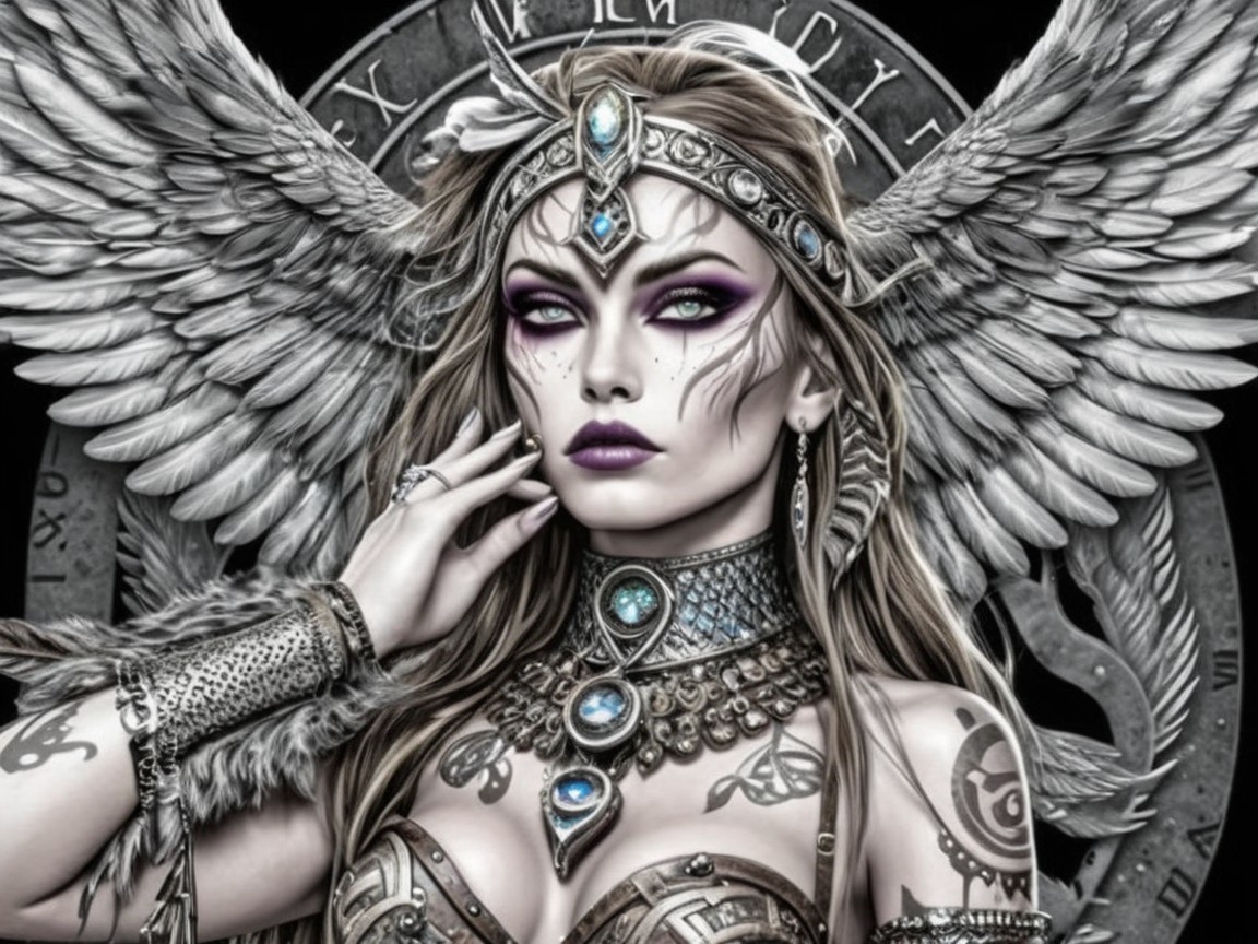 Detailed Female Figure with Ethereal Wings and Jewelry