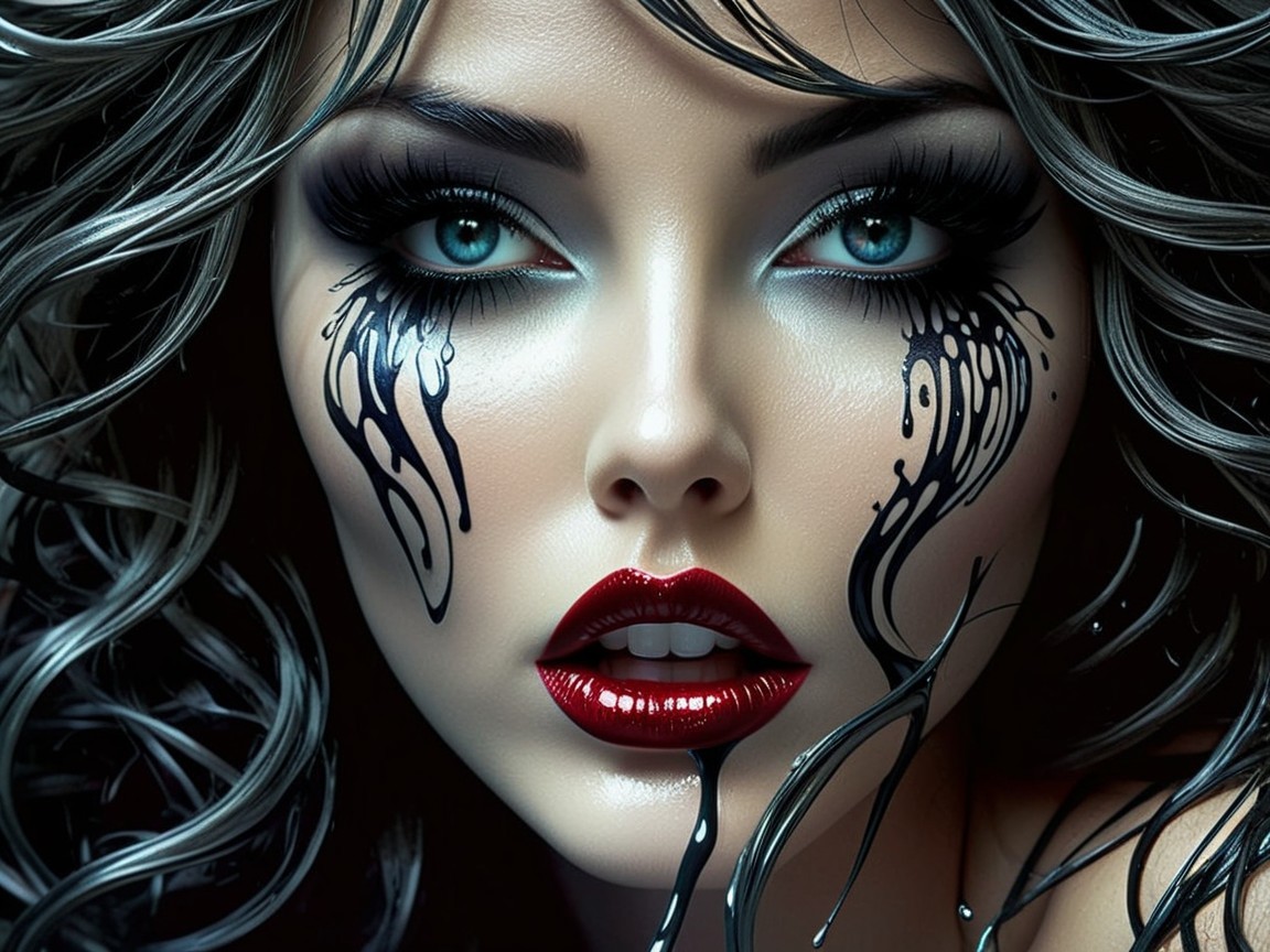 Portrait of a woman with dramatic makeup and wavy hair