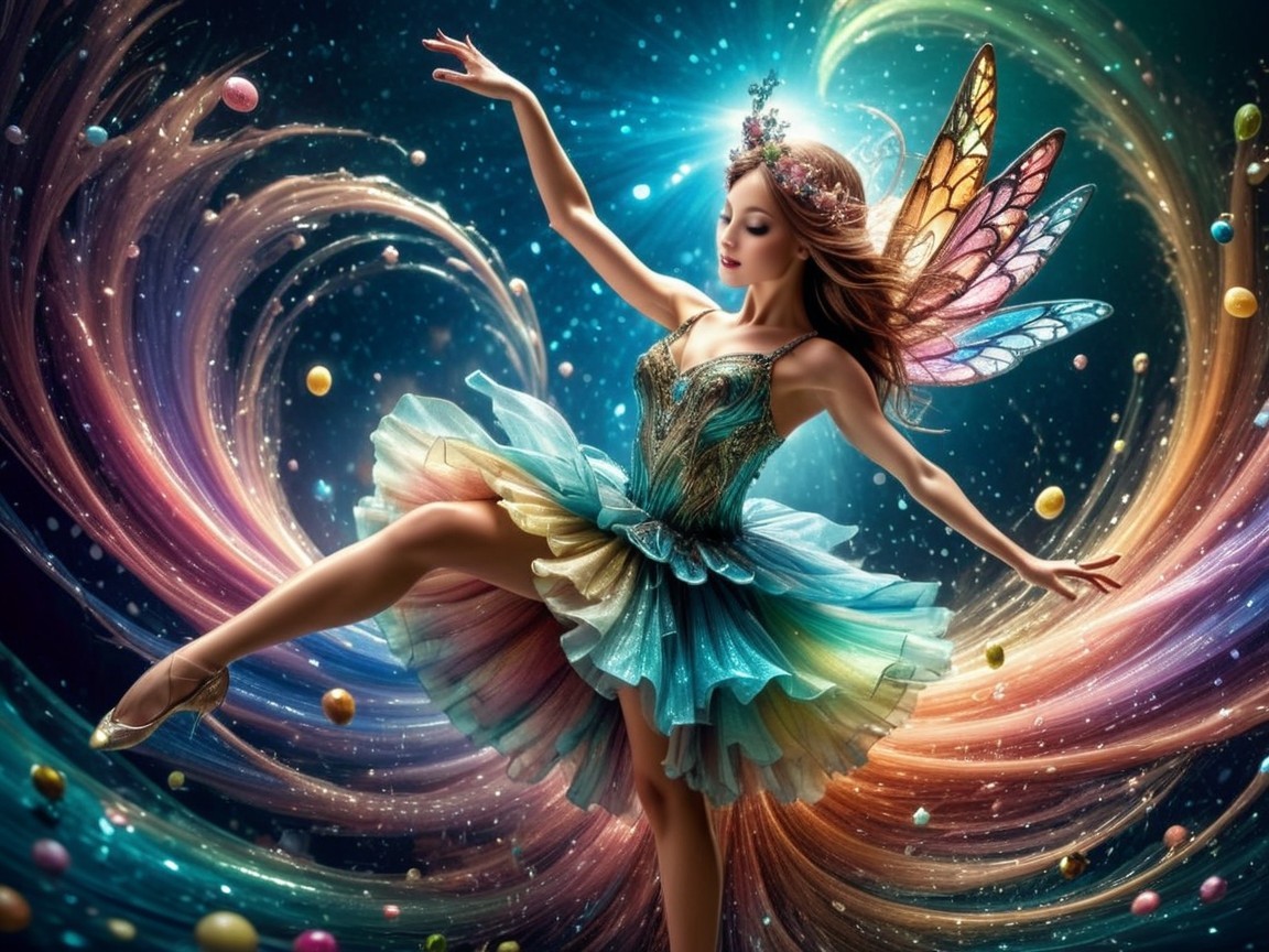 Fairy Dancing in Vibrant Colors and Magical Atmosphere