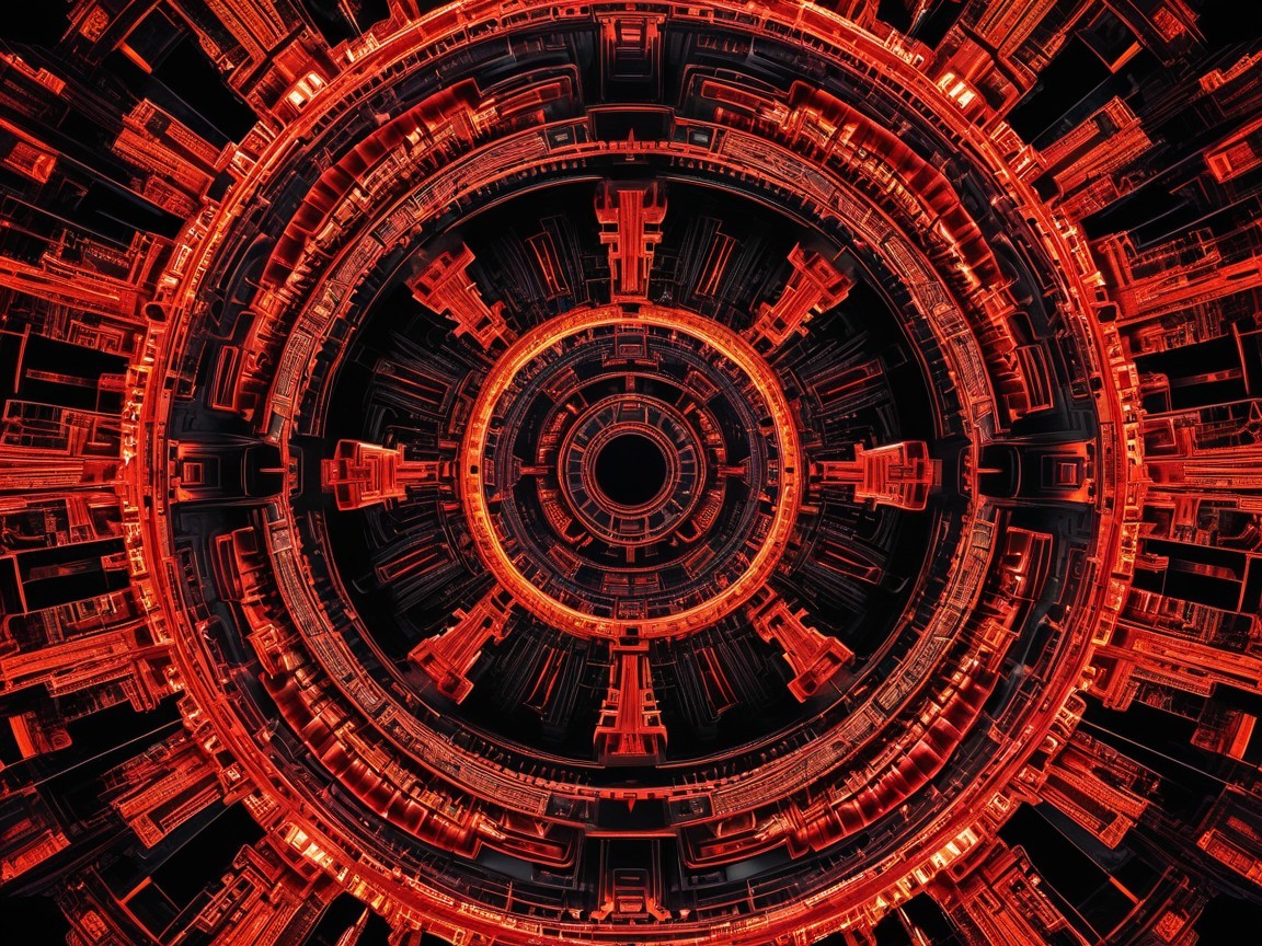 Futuristic Mechanical Structure with Red and Black Design