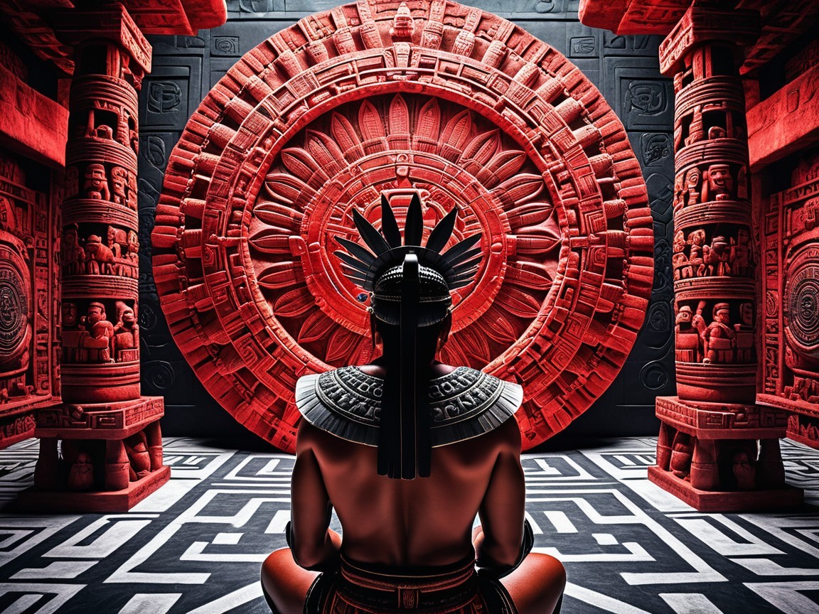 Ancient Figure Before Intricate Circular Mural