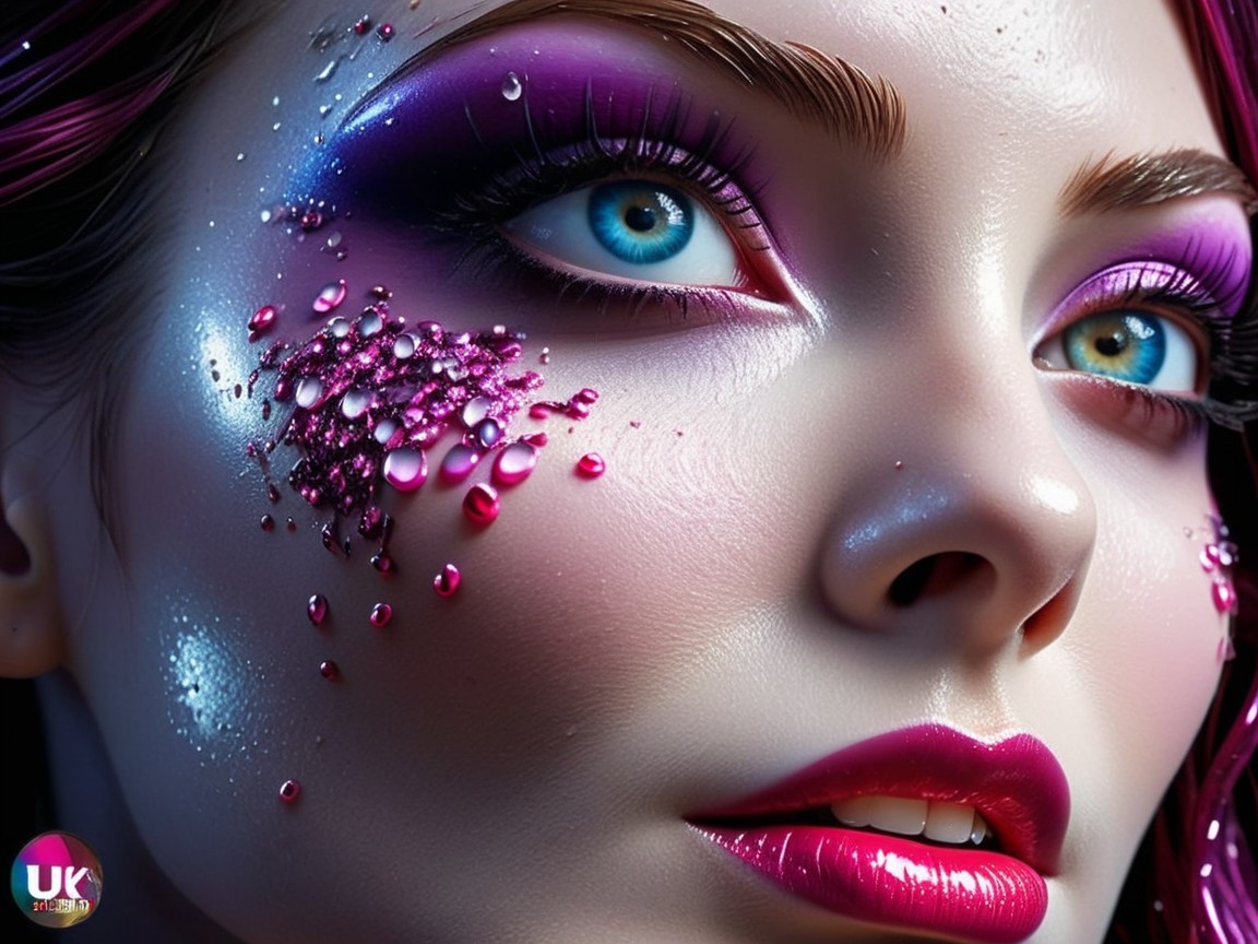 Close-Up Portrait of Vibrant Makeup with Bold Colors