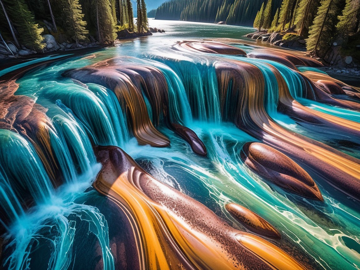 Cascading Waterfall Surrounded by Lush Greenery