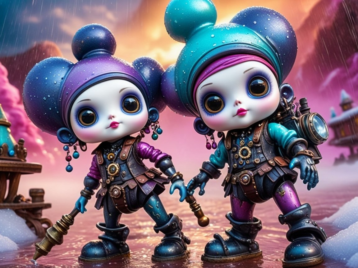 Whimsical Dolls with Oversized Heads in Colorful Setting