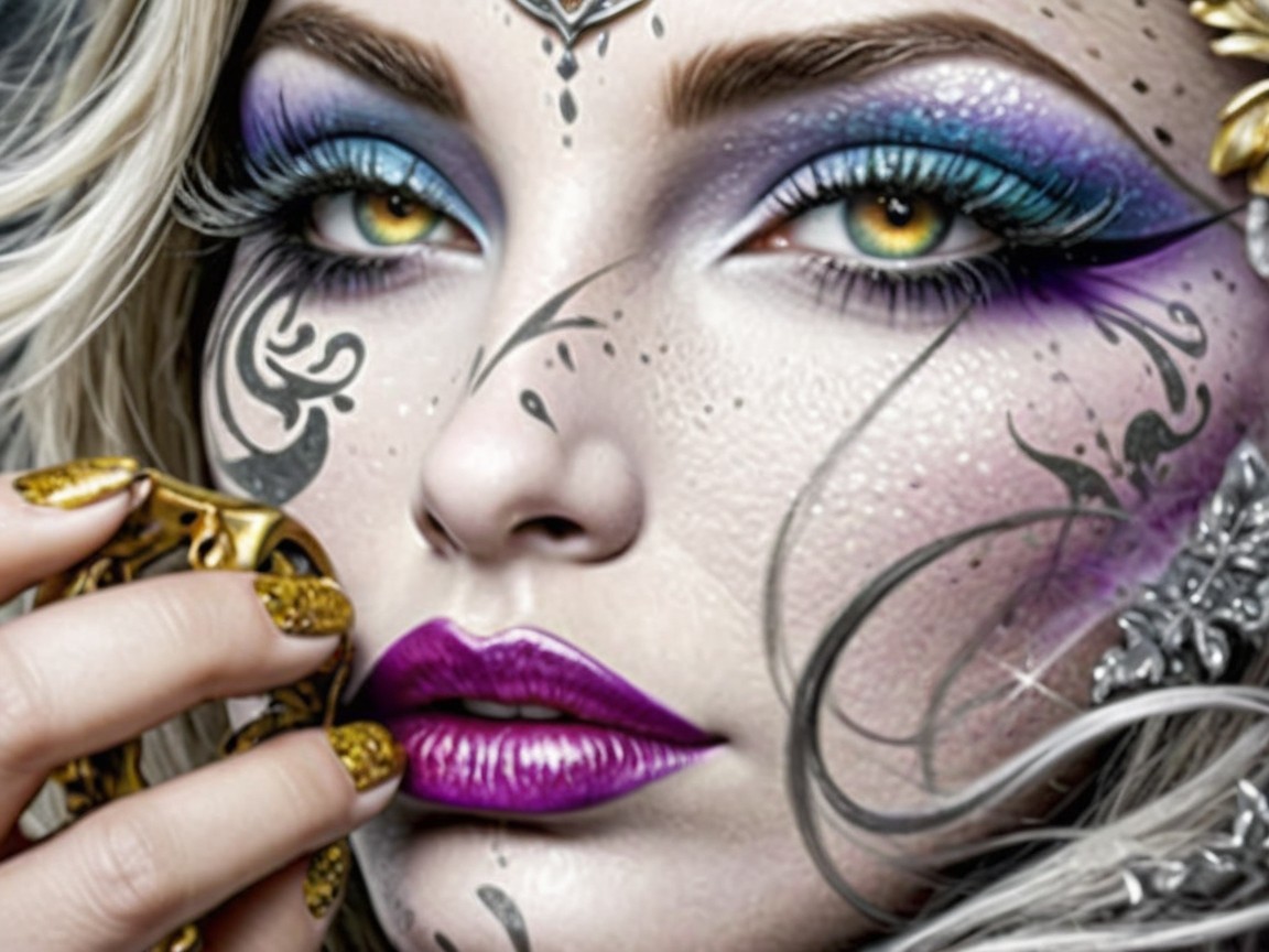 Close-Up of Woman with Intricate Colorful Face Art