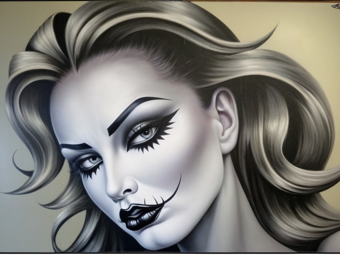 Monochromatic Portrait of a Woman with Dramatic Makeup