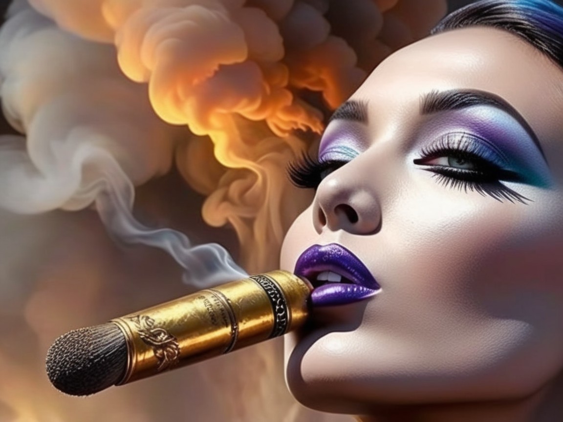 Portrait of a woman with dramatic makeup and microphone