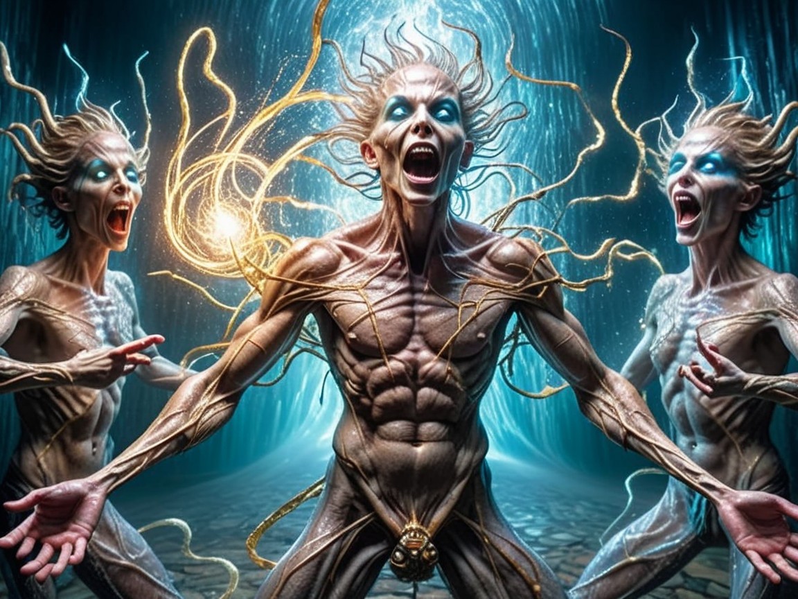 Ethereal Muscular Figures in an Otherworldly Setting