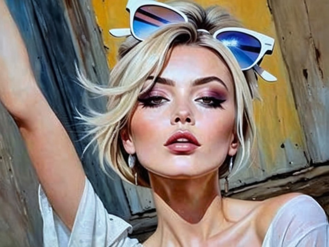 Portrait of a Young Woman with Stylish Sunglasses