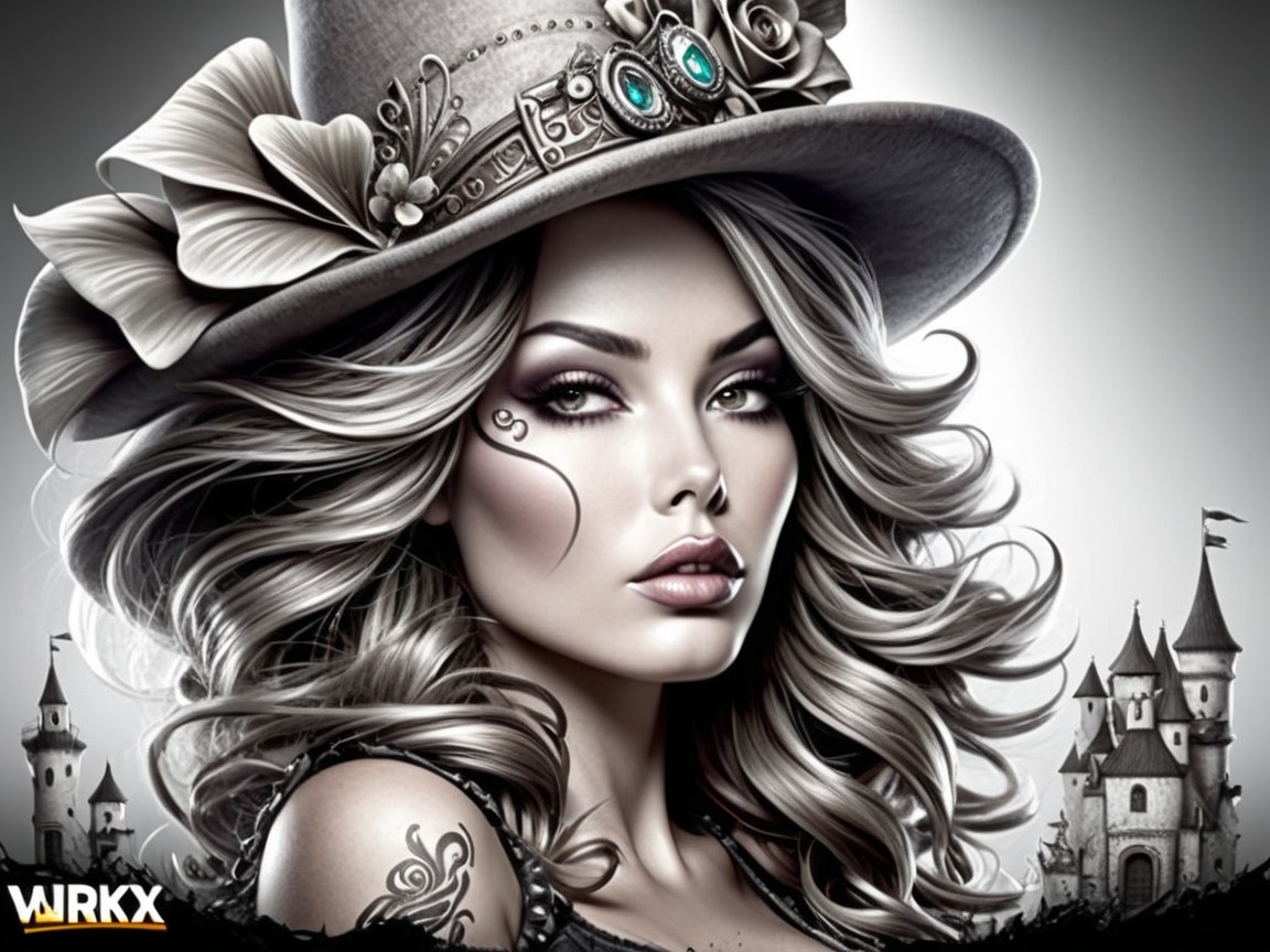 Glamorous Woman with Silver Hair and Fantasy Castle