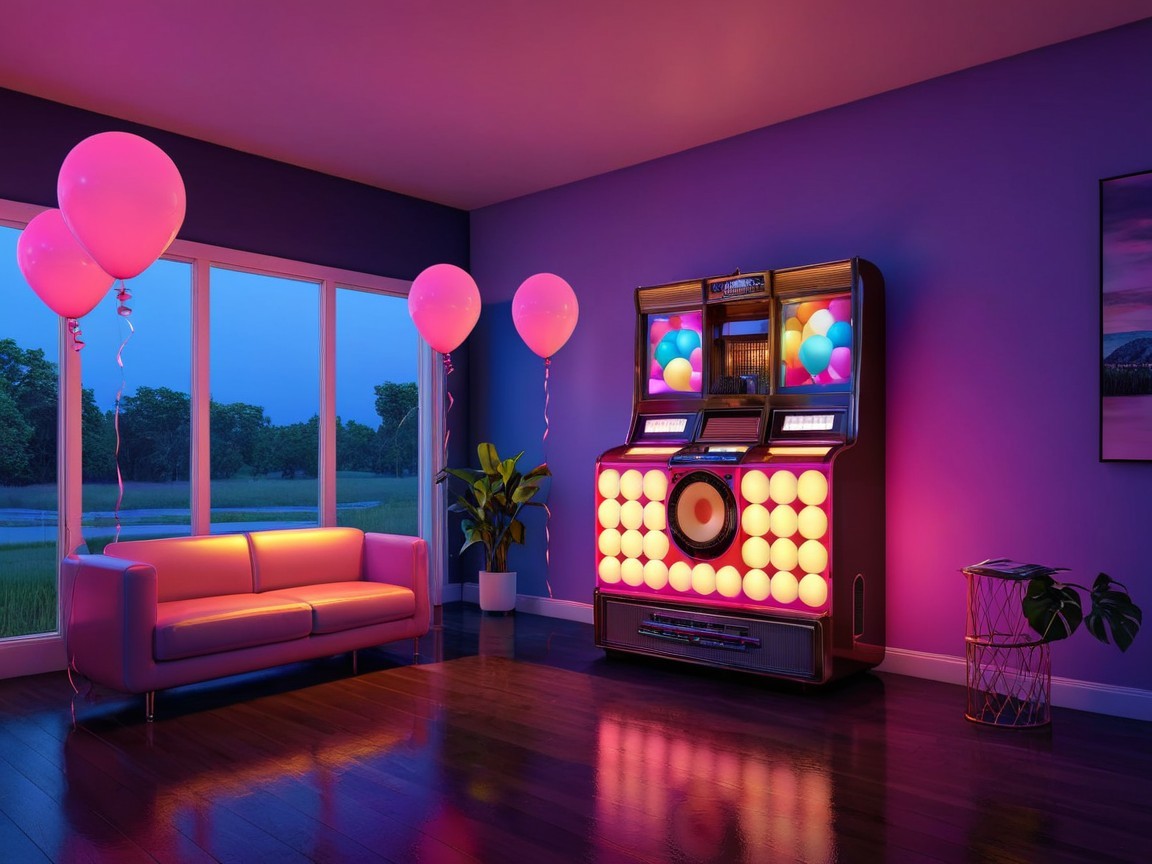 Cozy Room with Retro Slot Machine and Soft Lighting