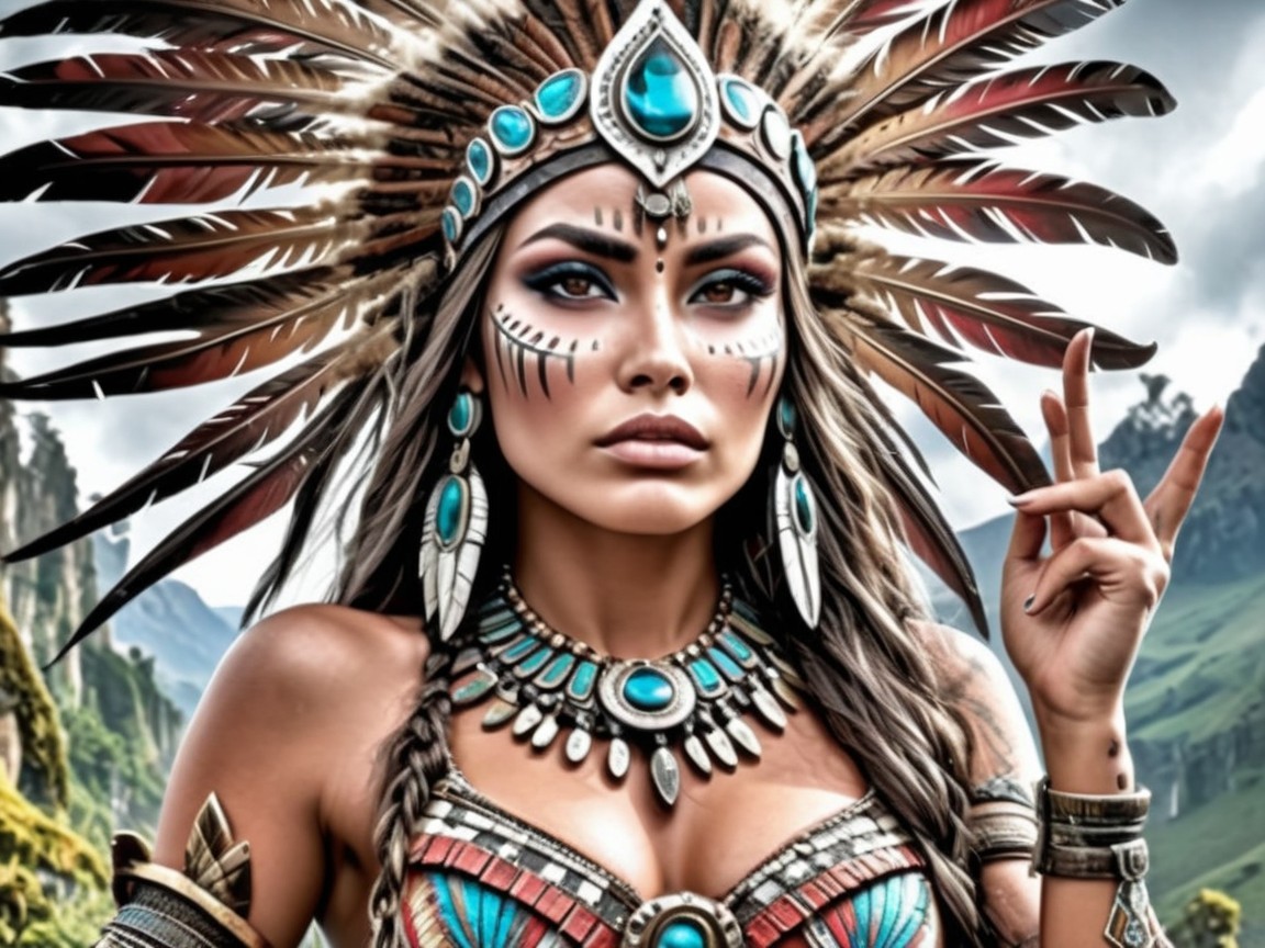 Vibrant Tribal Attire and Feather Headdress Display