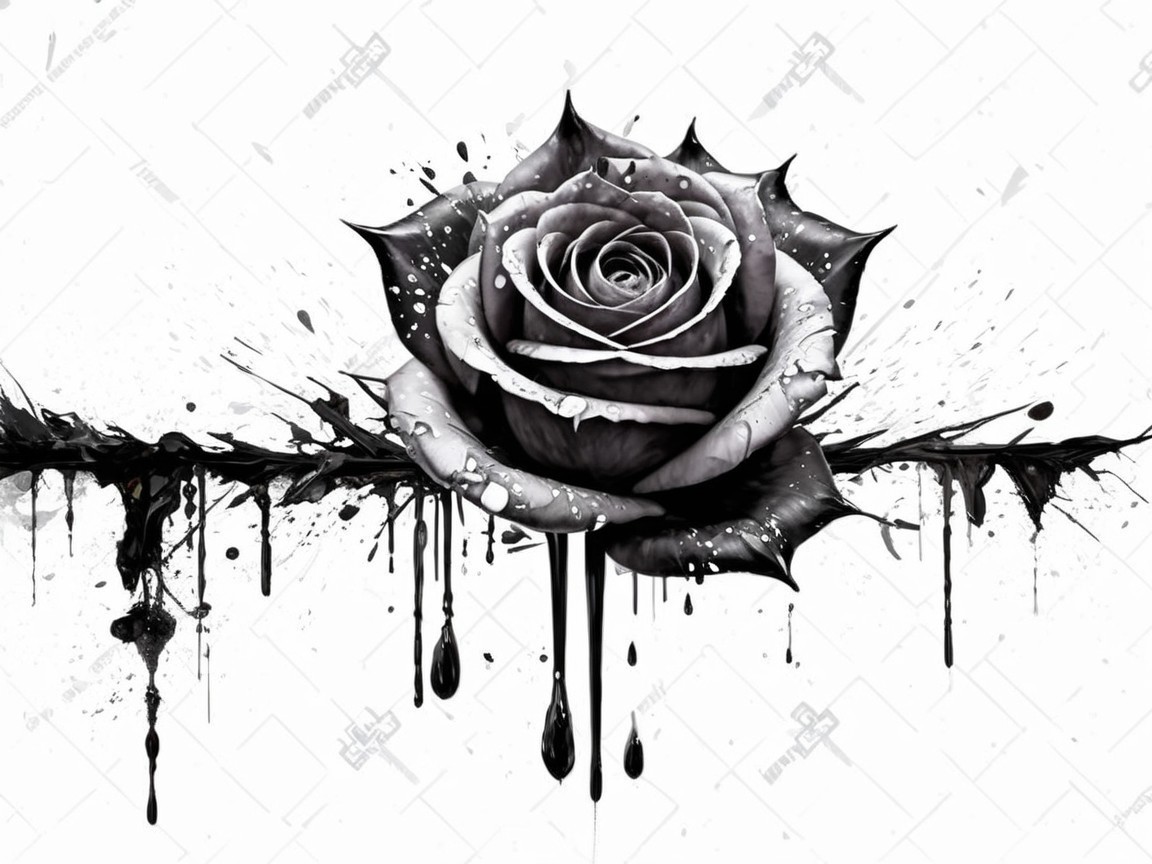 Black and White Rose Image with Ink Accents