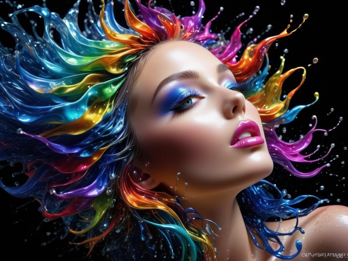 Portrait of a woman with vibrant, multicolored hair