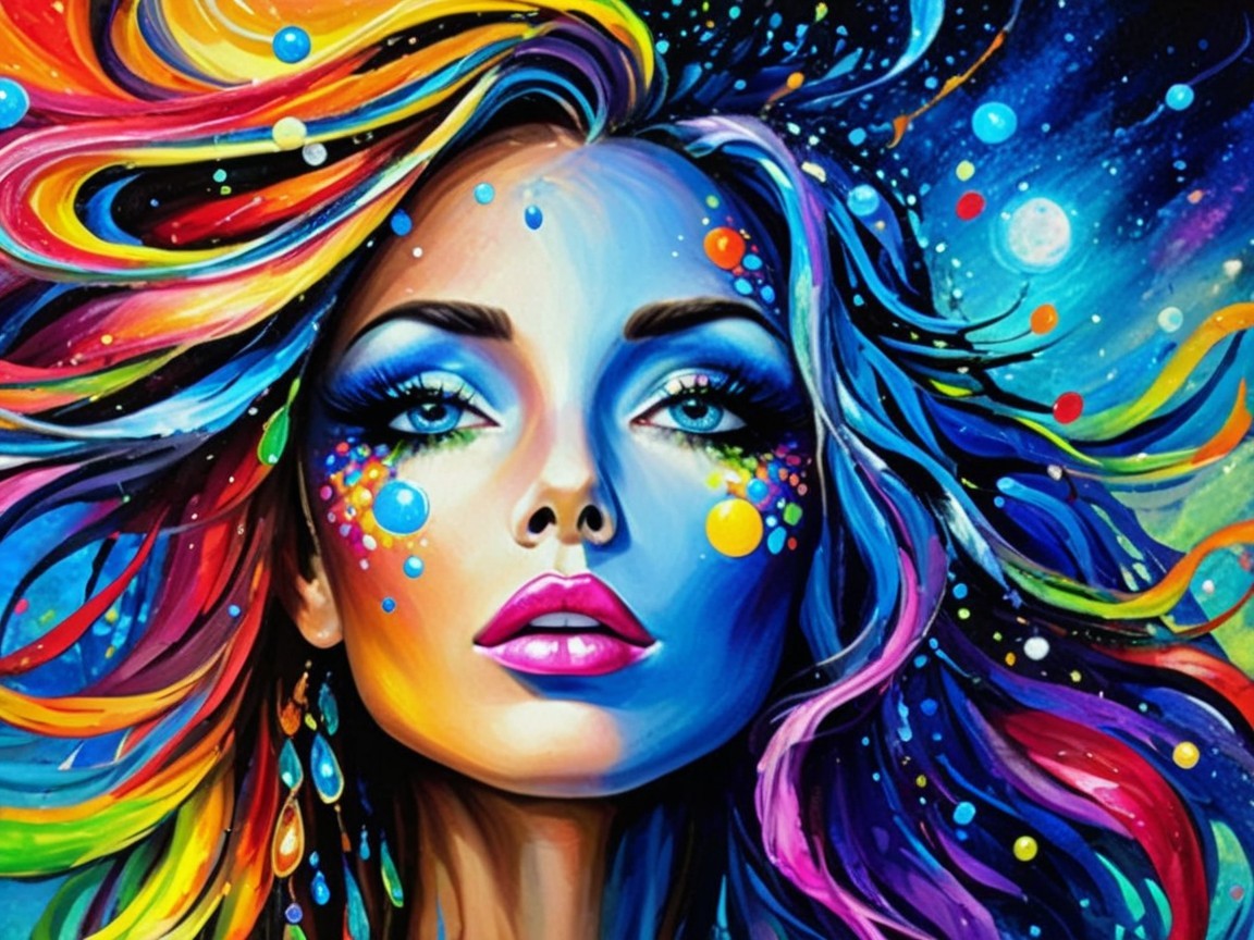 Surreal Portrait of a Woman with Cosmic Nebula Hair