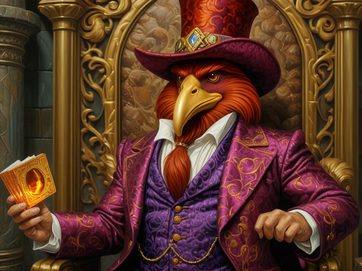 Regal Bird in Lavish Suit on Ornate Throne