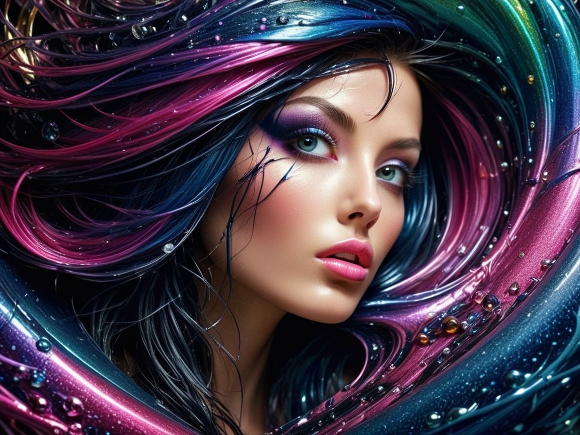 Portrait of a Woman with Vibrant Colorful Hair