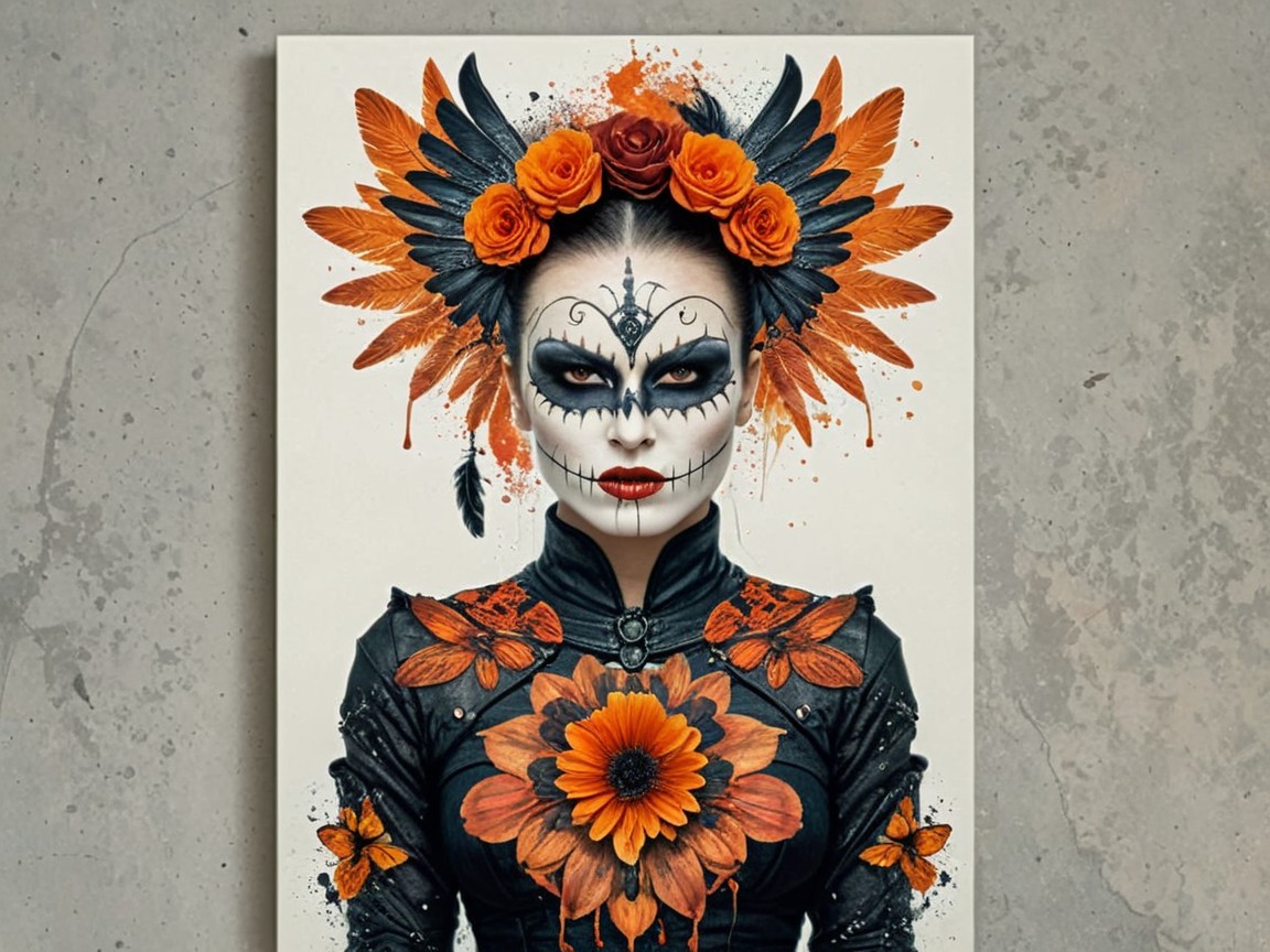 Vibrant Day of the Dead Figure with Intricate Face Paint