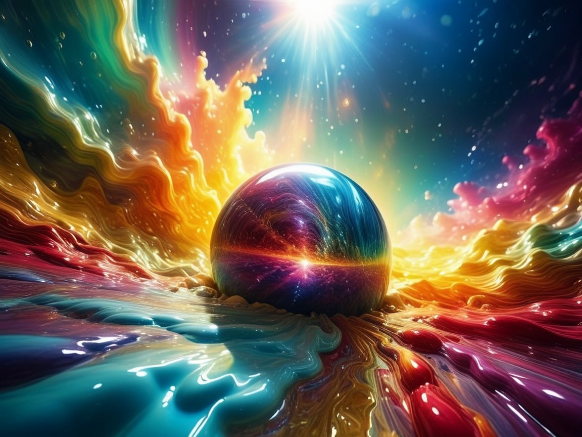 Vibrant Abstract Scene with Luminous Central Sphere