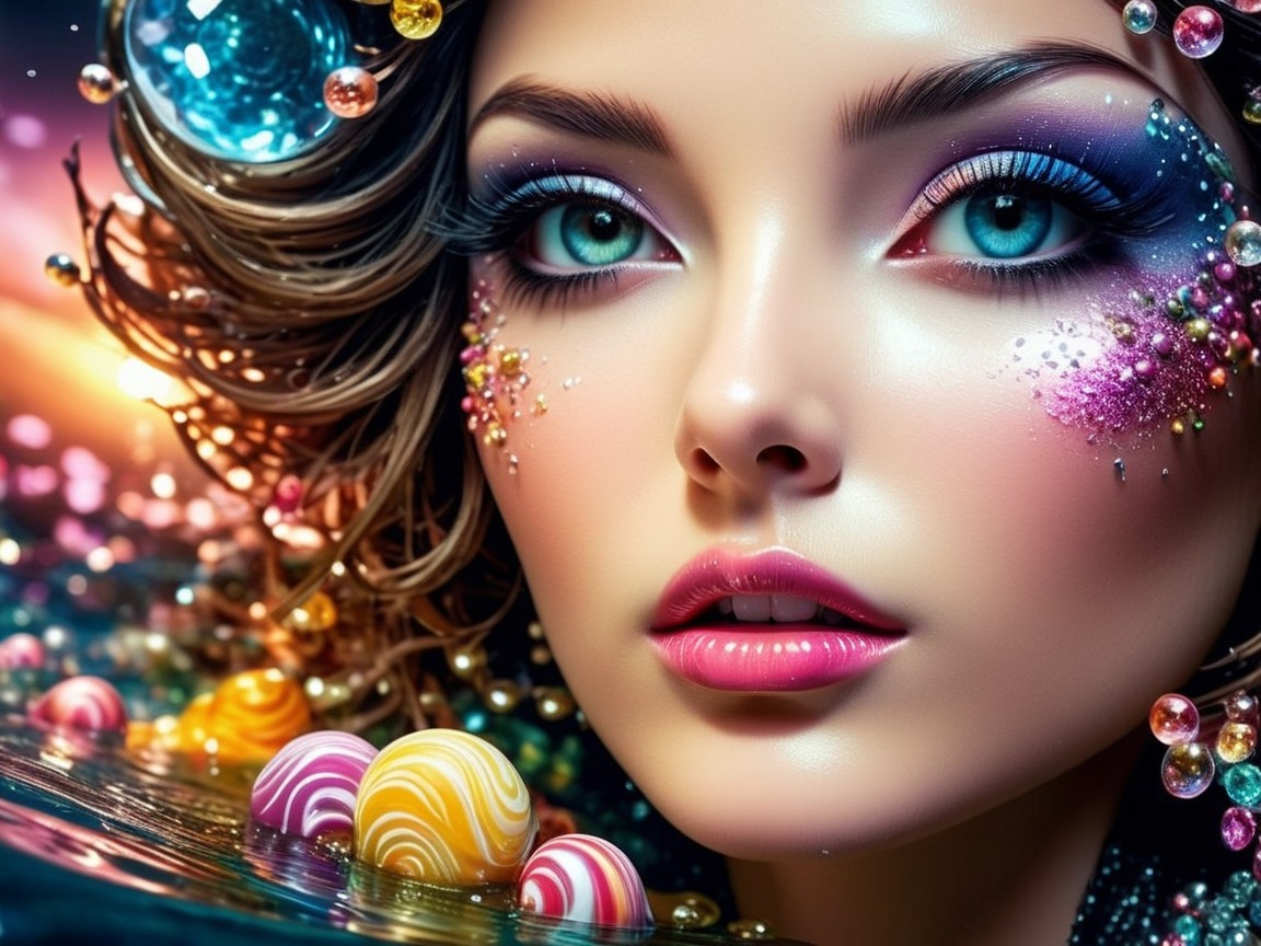 Close-Up Portrait of a Woman with Vibrant Makeup