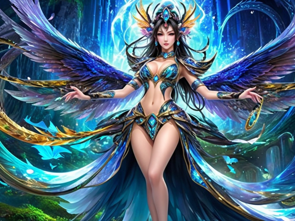 Mystical Warrior in Enchanted Forest with Wings