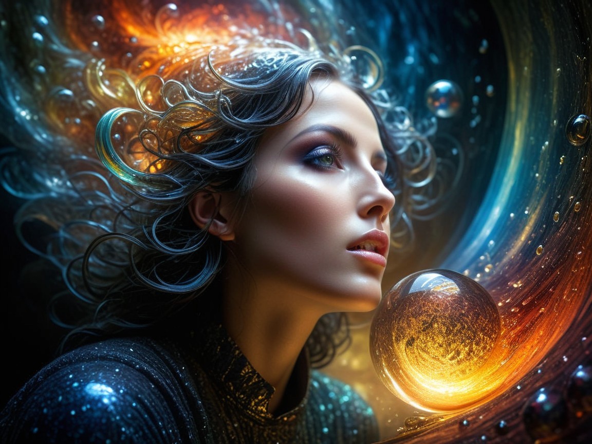 Portrait of a Woman with Cosmic Hair and Makeup